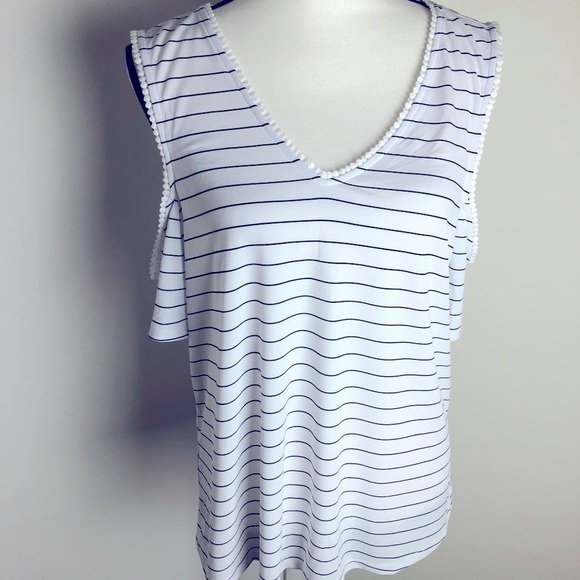 Maison Jules Size XL Womens White Striped Blouse‎ - Picture 1 of 9